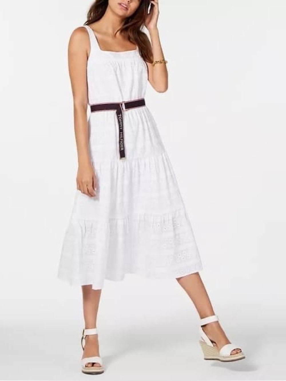TOMMY HILFIGER WHITE EYELET MIDI size 6